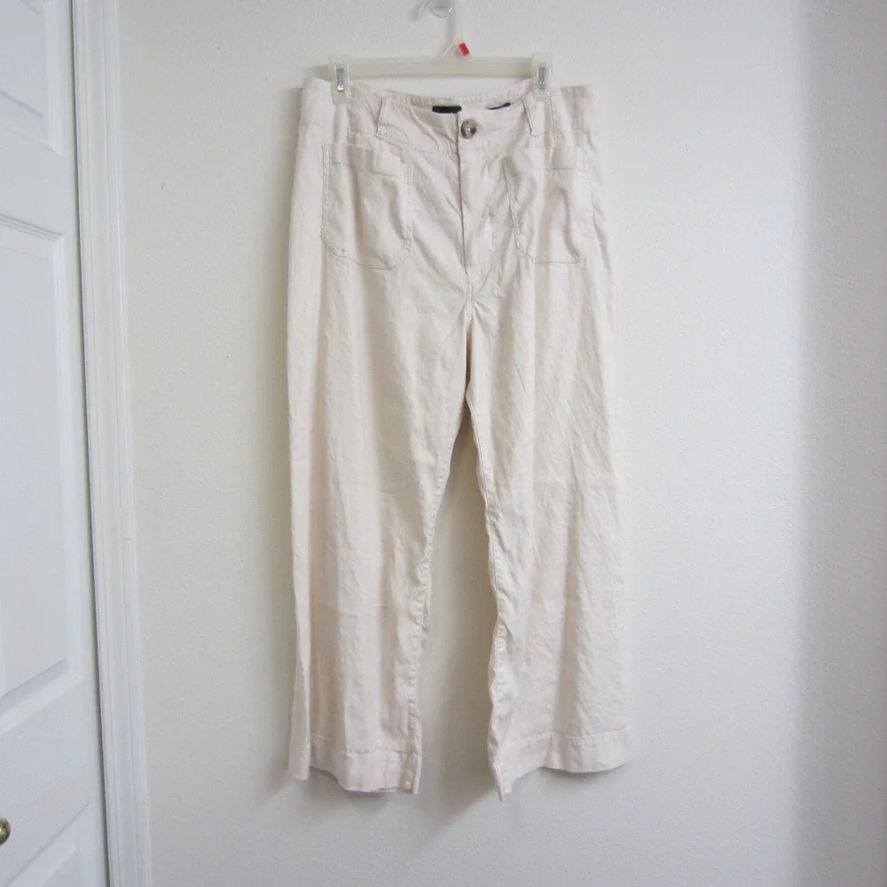Maeve Anthropologie The Colette Wide Leg Crop Pant Womens 32 Cream Off White Y2K - Picture 2 of 12